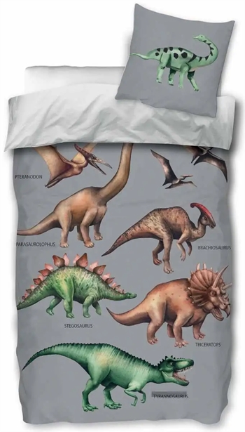 Billede af Dinosaur sengetøj - 140x200 cm - Flot dino sengesæt - 100% bomuld - Børnesengetøj hos Shopdyner.dk